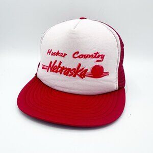 Vintage Nebraska Cornhuskers Hat Cap Snapback Red White Husker Country Trucker
